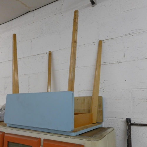 2347 - 1960's kitchen cupboard - approx 6' x 3', a/f drop leaf Formica top kitchen table