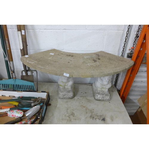 2367 - Squirrel base curved concrete garden bench