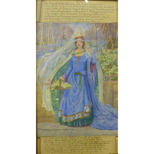 3 - Christine M. Wells ABWS, The Four Seasons, watercolour, each 52 x 28cms, framed