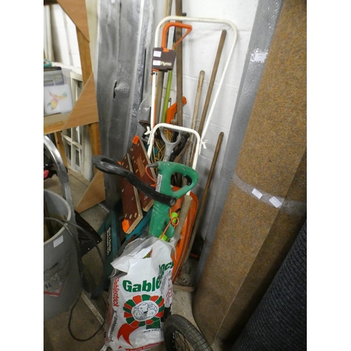 2478 - Qty. of garden tools with Flymo lawn mower, electric strimmer & hedge cutter, etc.