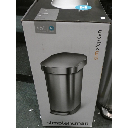 3205 - Simple Human 45L Stainless Steel Slim Bin (213-350) * This Lot Is Subject To Vat