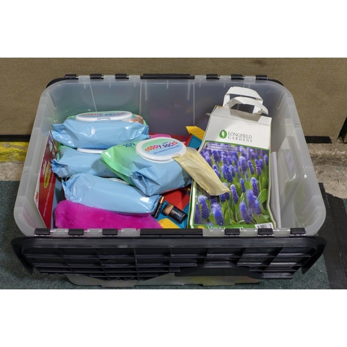 3263 - Tub of miscellaneous items including Febreze Airmist, duracell Batteries, Command Damage Free hangin... 