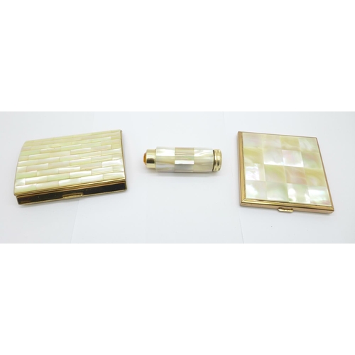 melissa cigarette case A Swiss square compact, a Melissa cigarette case and a Kigu
