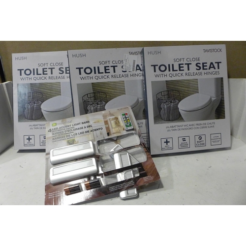 3218 - Three Hush Toilet Soft Close Quick Release Toilet Seats and Capstone Led Accent Light Bars   (215-7,... 