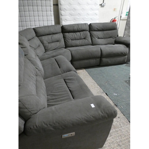 3508 - Justin Grey Fabric Electric Reclining Corner Sectional Sofa  (fabric has marks & stains)       (215-... 