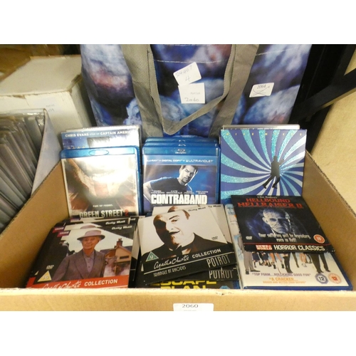 2060 - Bag of DVDs and boxsets and a box of Blurays with Daily Mail Murder and Mystery DVDs