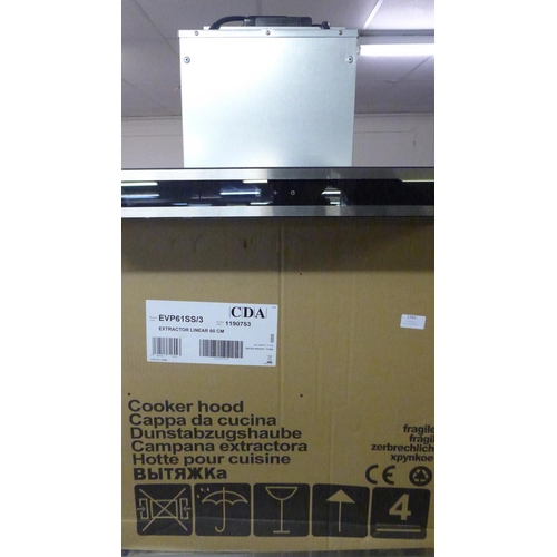 1384 - A CDA  Chimney Cooker Hood - Stainless Steel - Black Trim H995xW600xD490, Model EVP61SS , RRP £225 i... 