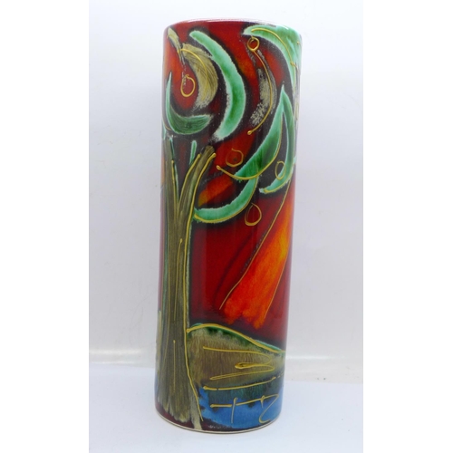 688 - An Anita Harris Tube vase in the Sun in Forest design, signed in gold on the base, 22cm