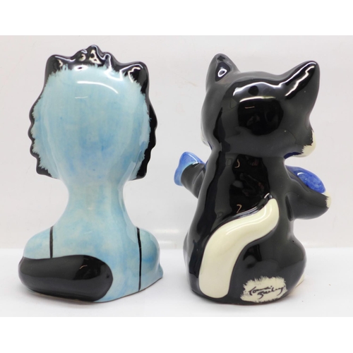 690 - Two Lorna Bailey cats; Pikey the Cat, 13cms and Albert the Cat, 13cm, both have Lorna Bailey signatu... 