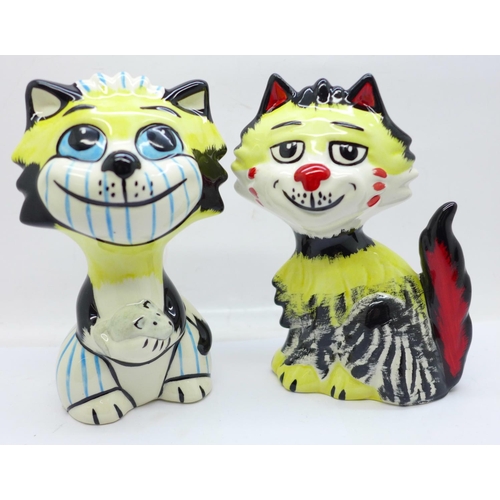 692 - Two Lorna Bailey cats; Tom and Jerry, 13cm, and Shaggy, 13.5cm, both have Lorna Bailey signature on ... 