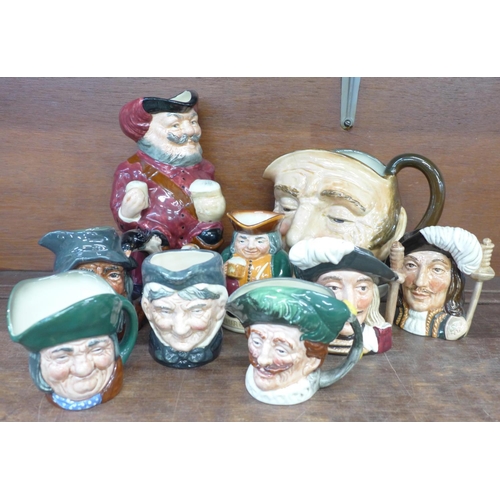 741 - Royal Doulton character and Toby jugs, large Falstaff Toby, large Farmer John (a/f), Honest Measure,... 