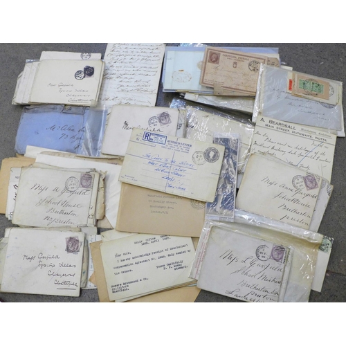 745 - A box of postal history, mainly pre-stamp and Victorian, ephemera, etc.