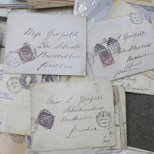 745 - A box of postal history, mainly pre-stamp and Victorian, ephemera, etc.