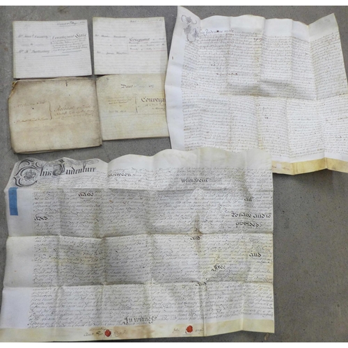 751 - Six indentures including 17th and 18th Century