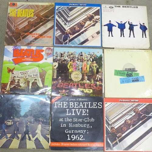 759 - Nine Beatles LP records including Sgt. Pepper and Abbey Road