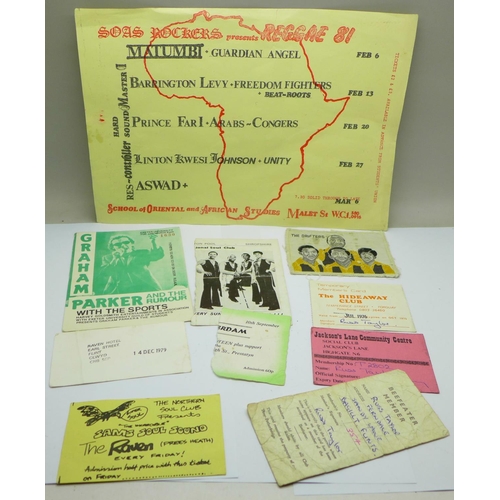 761 - Northern Soul ephemera including a Graham Parker and The Rumour ticket stub, Northern Soul Club tick... 