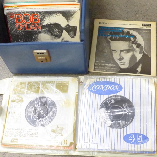 774 - A record box and vinyl record wallet holding 1950's and 1960's 7