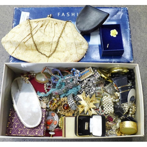 779 - A box of vintage costume jewellery, pill boxes, etc.