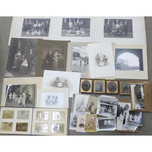 781 - Four Victorian ambrotypes, a small collection of carte de visite photographs including Victorian and... 