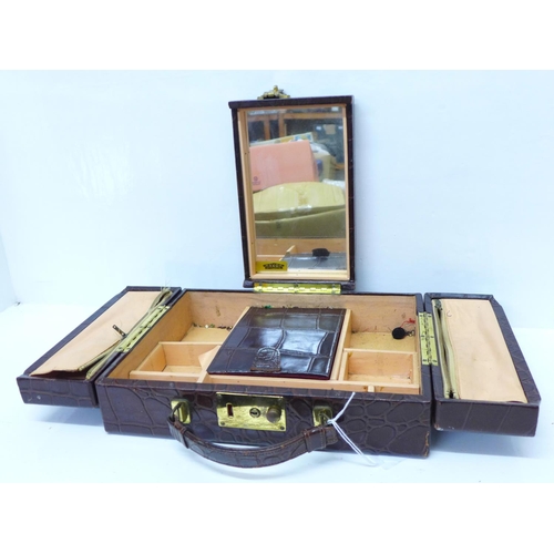 787 - A vintage crocodile jewellery box