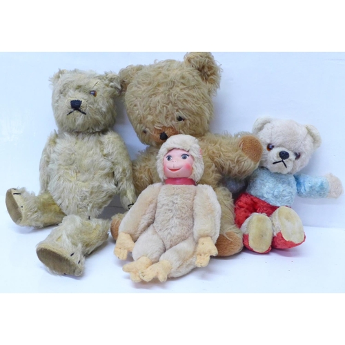 788 - A collection of four Teddy bears, two vintage