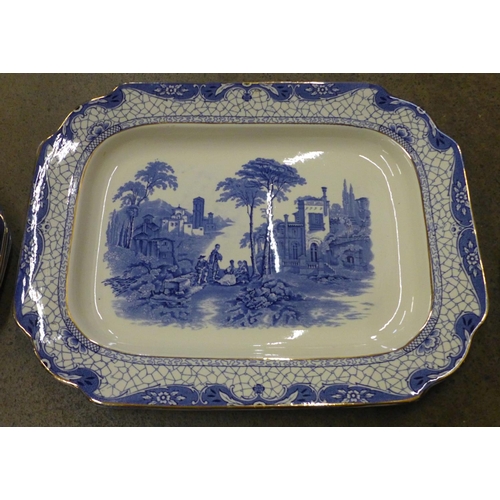 790 - An Adams Landscape pattern blue and white dinner service, six setting, with two tureens, three servi... 