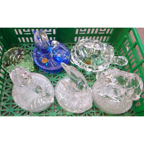 803 - Six glass paperweights including Royal Crystal Rock with blue base and one French Cristal d'Arques, ... 