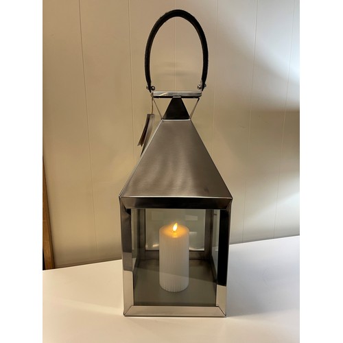 1371 - A stainless steel and glass lantern, 54 x 23cms (7045621)   #