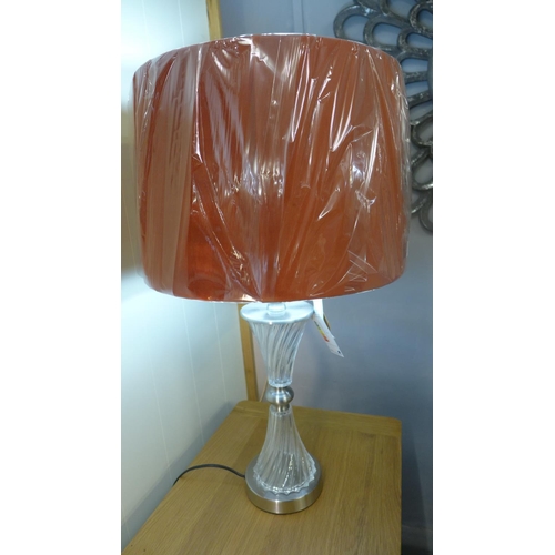 1430 - A fluted glass table lamp with coral velvet shade (2023230)   #