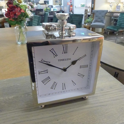 1455 - A polished nickel square table clock (1679827)   #