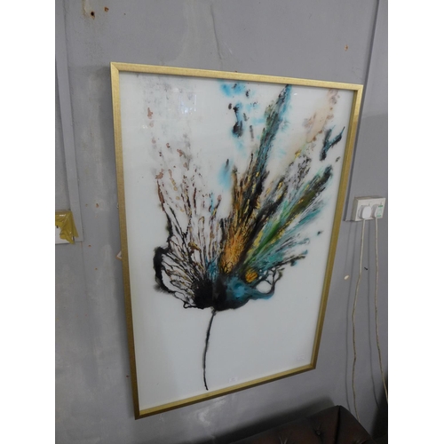 1492 - A large floral colour explosion glass image in a gold frame (2039064)   #