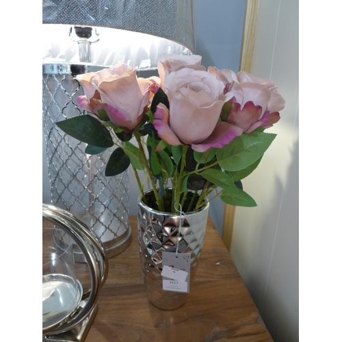 1548 - A pink rose arrangement in a silver vase, 40cms (56647412)   #