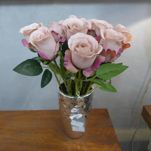 1548 - A pink rose arrangement in a silver vase, 40cms (56647412)   #