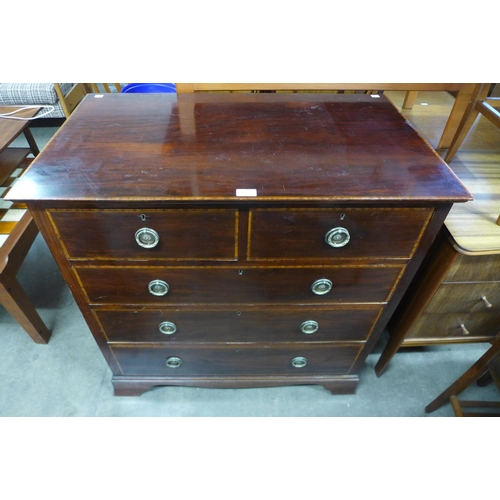 214 - An Edward VII mahogany and satinwood inlaid chest of drawers, 92cms h, 91cms w, 54cms d