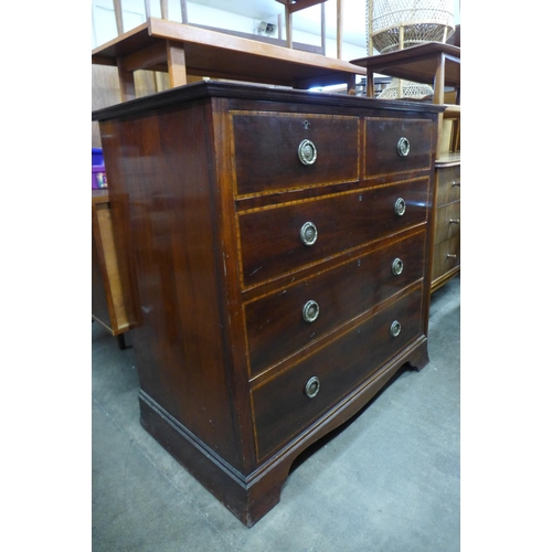 214 - An Edward VII mahogany and satinwood inlaid chest of drawers, 92cms h, 91cms w, 54cms d