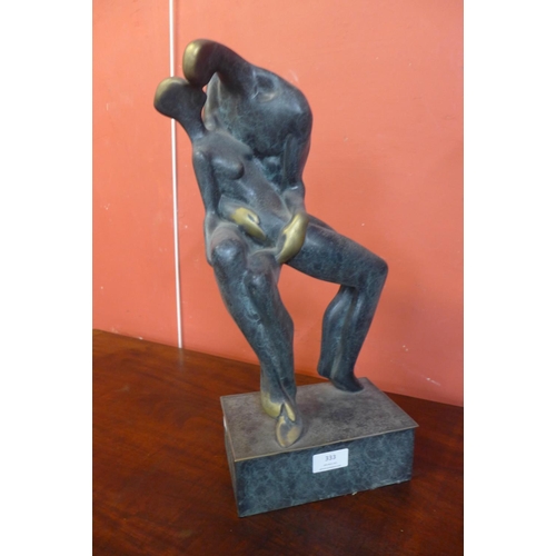 232 - A bronze abstract figure of lovers, 46cms h