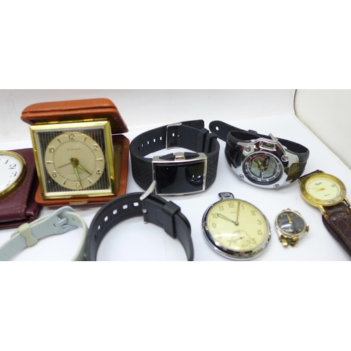 1026 - A collection of watches, pocket watches and clocks including Bulova and Oris