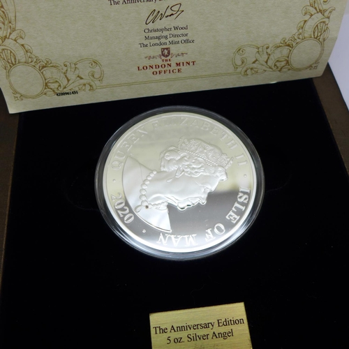 1053 - Coin;-2020 Angel-The Anniversary Edition 5oz. Silver Angel, The London Mint Office issued by Isle of... 