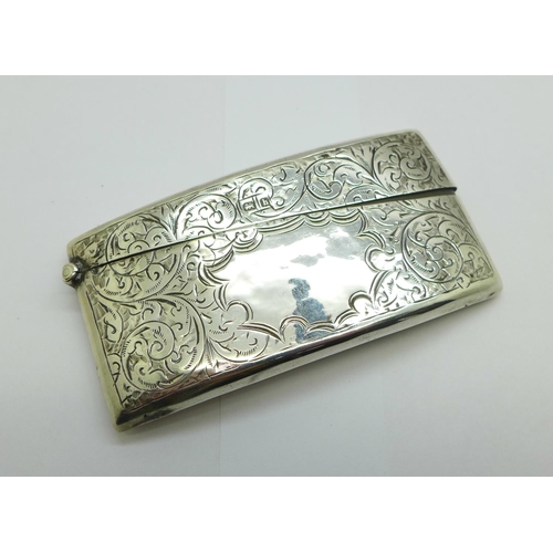 1092 - A silver card case, Birmingham 1907, (shallow dents, hinge strained)