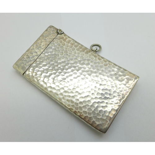 1094 - A hammered silver card case, George Unite, Birmingham 1906, 80mm x 45mm