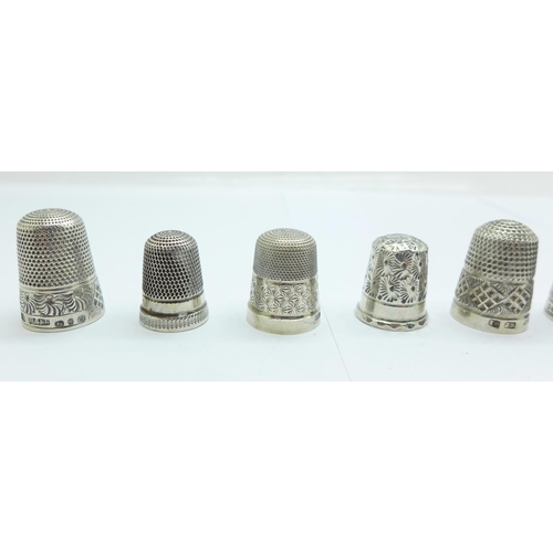 1101 - Nine silver thimbles including six late Victorian