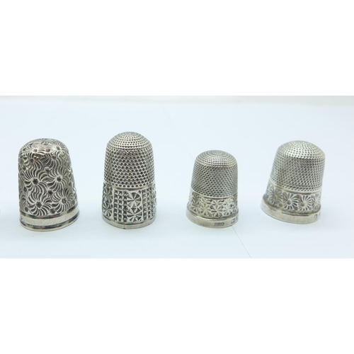 1101 - Nine silver thimbles including six late Victorian