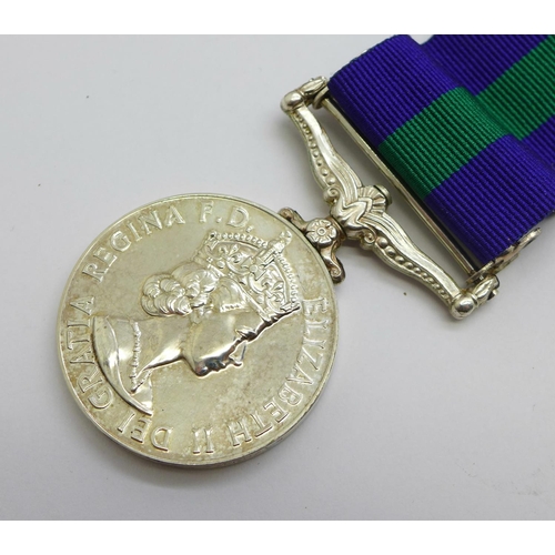 1110 - A Queen Elizabeth II General Service Medal with Canal Zone clasp, 22855376 Sigmn. A.L. Ward, R. Sign... 