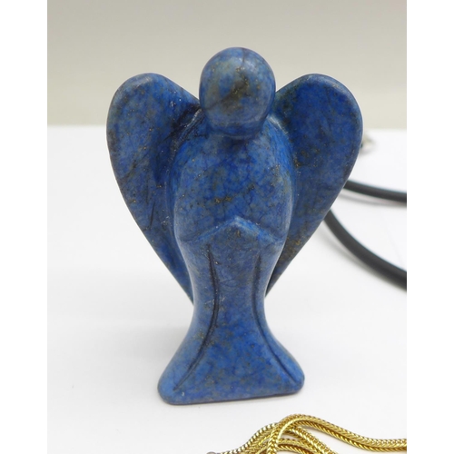 1136 - Costume jewellery and a lapis lazuli figure of an angel