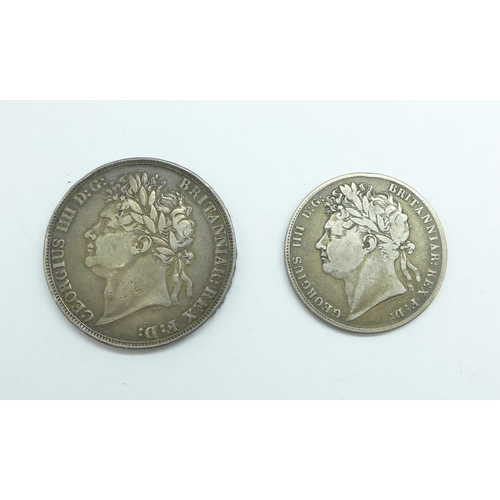 1139 - A George IV crown and half-crown, 1821 and 1823, 41.8g