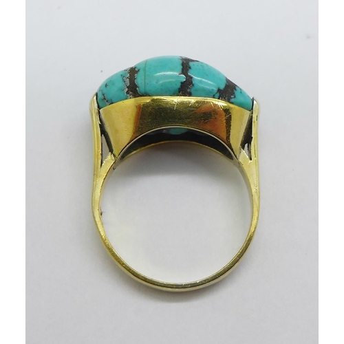 1143 - A silver gilt turquoise matrix ring, M/N