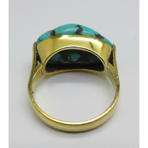 1143 - A silver gilt turquoise matrix ring, M/N