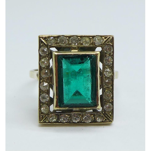 1145 - A silver gilt, green and white stone ring, P