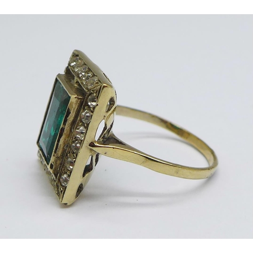 1145 - A silver gilt, green and white stone ring, P