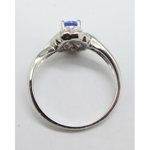 1156 - A 9ct gold, tanzanite and diamond ring, 2.6g, O